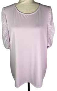 ADRIANNA PAPELL Women's Lilac Short Sleeve Blouse w/Swiss Dot Sleeves - Size L - Picture 1 of 8