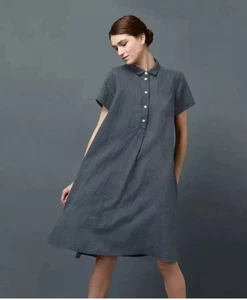 Toast Linen Swingy Dress Blue Size 16- Side Pockets - Picture 1 of 9