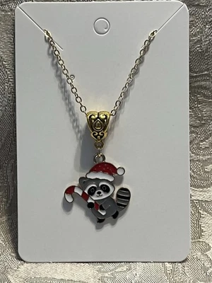 "Collar de oro colgante adorable dije de Navidad bastón de caramelo mapache dibujos animados 18""" Foto 1 de 3