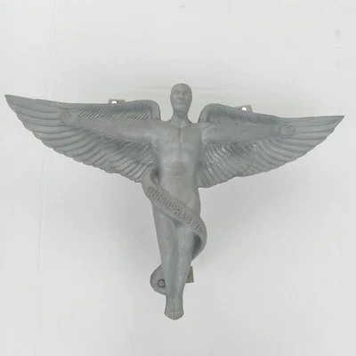 Letrero de anuncio comercial quiropráctico vintage de aluminio fundido 21 X 13,5 caduceo de hombre alado  Foto 1 de 4