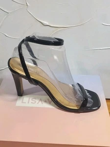 Lisa Vicky 8M Puntera Abierta Negro Charol Tobillo Correa Stilletto Tirantes Elegante Tacones - Imagen 1 de 10