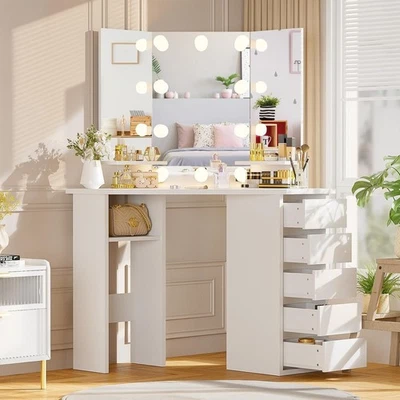 LIKEIN Makeup Vanity Desk Set with 10 LED Lighted &Drawers Dressing Table Bedroom Gift~