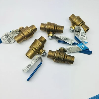 Lot of 5 Everbilt Ball Valve  116-4-34-EB 3/4" Sweat X Sweat, Lead Free, Brass - Image 1 of 4