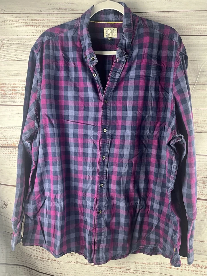 Threads & Heirs Button Up Shirt Mens XXL Purple Long Sleeve Casual Cotton Blend - Image 1 of 4