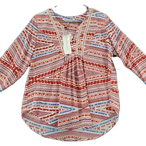 Collective Concepts Women's S Top Tunic Red Boho V-Neck Pullover Sheer Hipster - Picture 1 of 11