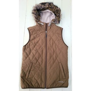 Eddie Bauer Puffer Vest Womens Size Small Insulated Zip Hood Water Repellent - Picture 1 of 11