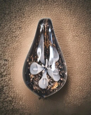 Acrylic Pendant Teardrop Shape Center Calla Lily Design Black Bronze Sparkle  - Image 1 of 4