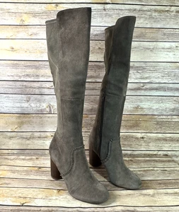 Sole Society Damen taupe-braun Wildleder runde Spitze Blockabsatz kniehohe Stiefel 7,5 - Bild 1 von 8