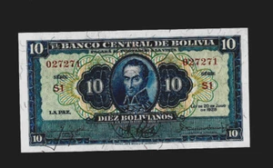 BOLIVIA ( 1 ) BANK NOTE 10 BOLIVIANOS LEY 20 . 7 . 1928 P 130 UNCIRCULATED - Imagen 1 de 2