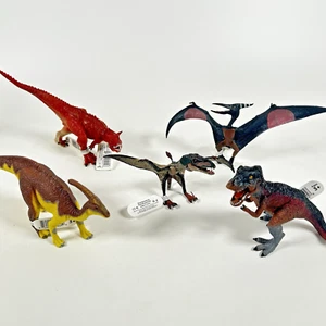 Solide PVC Dinosaurier Figur Menge 5 Kunststoff Spielzeug Modelle bewegliche Kiefer Neu mit Etikett - Bild 1 von 13