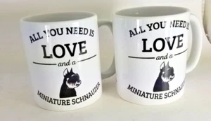 Dos (2) tazas de café Schnauzer ""Love"" en miniatura blancas y negras - Imagen 1 de 2