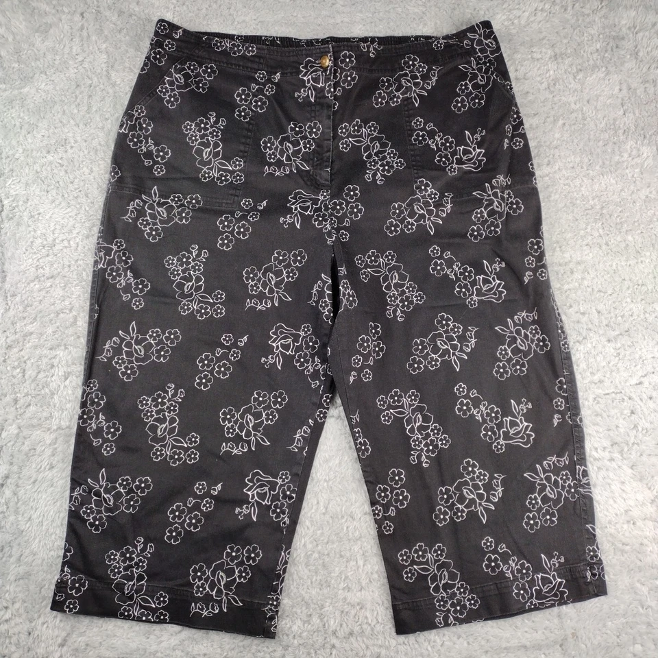 Pantalones de mujer Classic Elements 20W negros florales tiro alto capri Foto 1 de 4