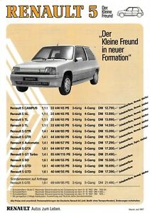 Preisliste Renault 5 07/87 1987