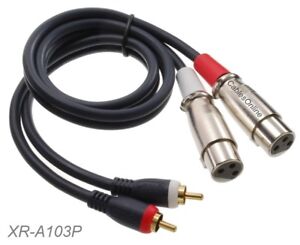 3ft. 2-XLR 3-Pin Female to 2-RCA Male Gold-Plated Contacts Stereo Audio Cable