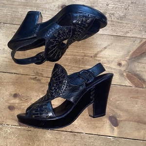Frye Size 4 37 Black Leather Studded Platform Peep Toe Sandals Shoes Women - Picture 1 of 24