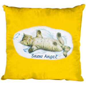 Deko- Kissen mit Fuellung 40 cm mit Print Katzen Motiv Snow Angel KA058 gelb
