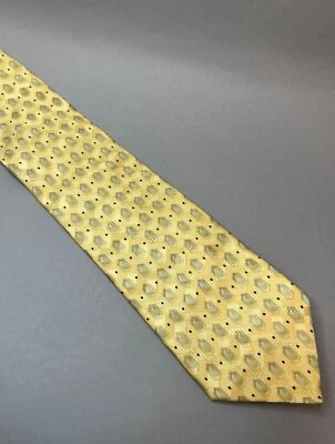 Brioni Italian designer silk neck tie yellow silver geometric pattern 3.5" x 60" - Image 1 of 3