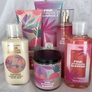 PINK PINEAPPLE SUNRISE Bath & Body Works 6Pcs Candle,Cream,Wash,Mist,Gel,Loti...