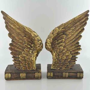 Gold Angel Wings Bookends Shelf tidy Home Décor Gift ideas Spiritual H21cm 39962