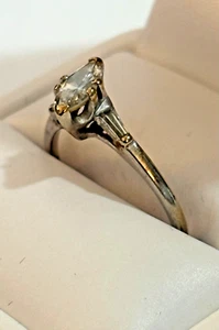2.36g 14k White Gold Lab & Moissanite Diamond Offset Marquise Ladies Ring Sz 9 - Picture 1 of 7