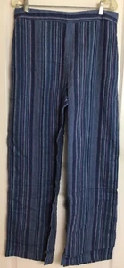 Isaac Mizrahi live Blue stripe linen viscose blend wide leg pull on pant 12 - Picture 1 of 5