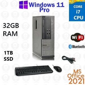 Dell Desktop i7 1TB SSD 32GB Ram SSD Wifi Windows 11 Pro MS Office 21
