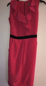A WEAR HOT PINK & BLACK FAUX WRAP FRILLED DETAIL SLEEVELESS DRESS SIZE 10 - Picture 1 of 7