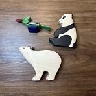 Lot de 3 jouets en bois ours polaire ours panda et oiseaux sans marque en bois