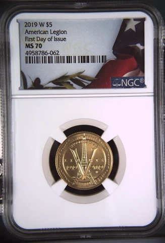 2019-W $5 Gold American Legion Commemorative - NGC MS70 - First Day of Issue!! Cover