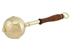 11" Brass / Wood Holy Water Sprinkler Aspergillum - Picture 1 of 3