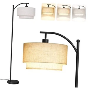 Floor Lamps for Living Room with 12W LED Bulb, Arc Floor Linen Lampshade Black - Bild 1 von 7