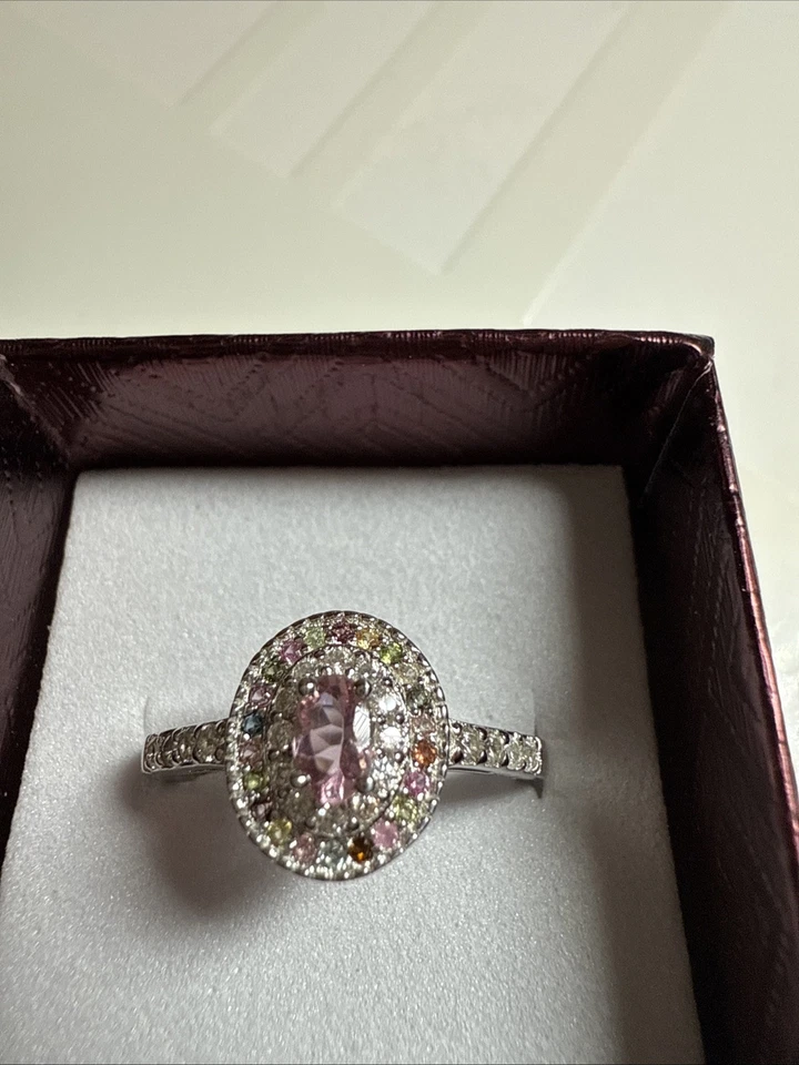 Anillo de turmalina de plata de ley 925 con rodio jugado talla 9 Foto 1 de 2