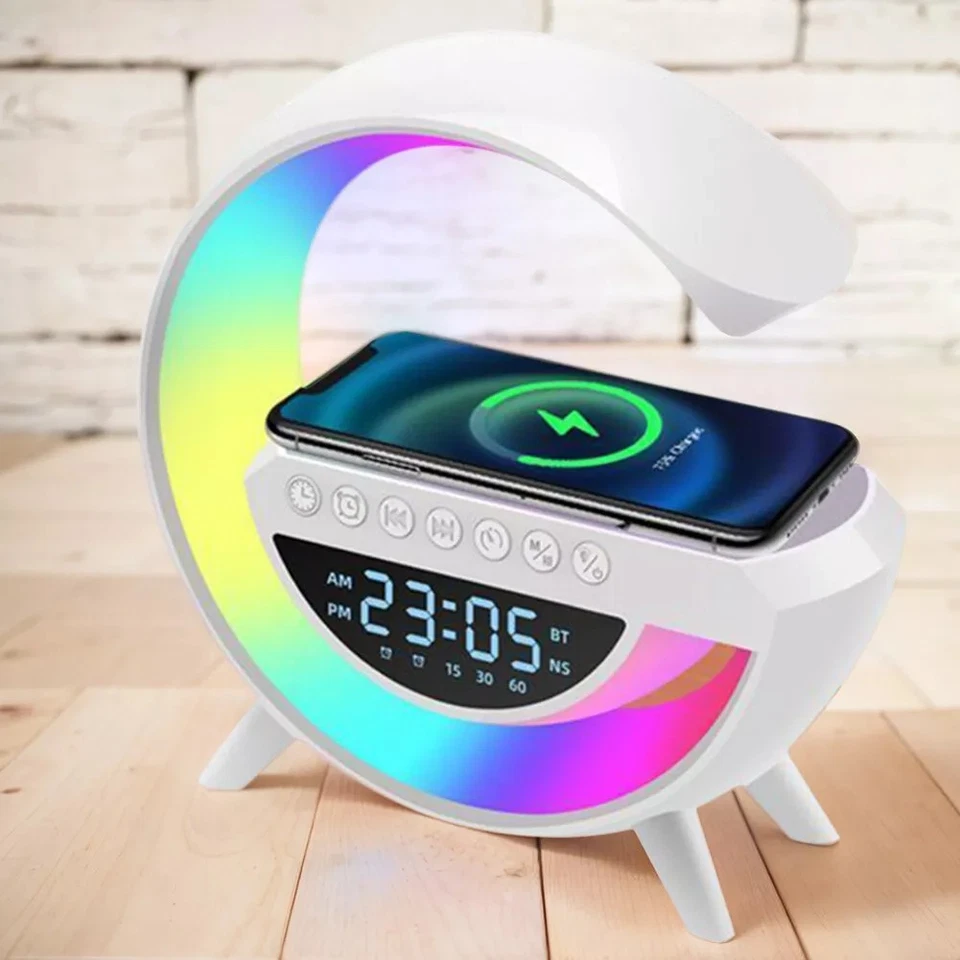 MARKENLOS LED Wireless Charging Speaker - Smarte LED Lampe, Wecker & UKW Radio