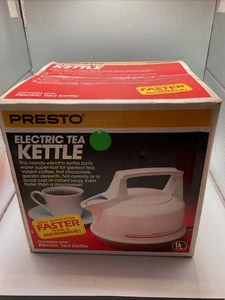 Presto Electric Tea Kettle White Red Stripe New Old Stock Sealed - Picture 1 of 5