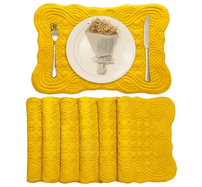 DESIGN IMPORTS YELLOW QUILTED FARMHOUSE PLACEMAT 13"x 19" SET OF 6 POLYESTER NEW - Image 1 of 4
