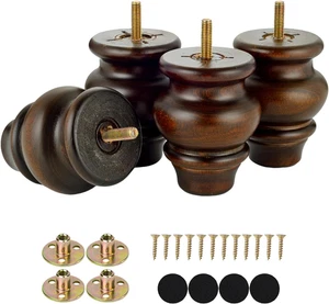 3 Inch Furniture Feet Wood Bun Feet Set of 4 Ottoman Couch Sofa Replacement Legs - Picture 1 of 12