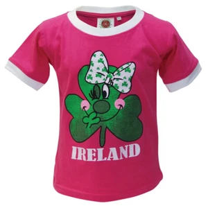 Girls Pink Green T-Shirt Irish Tee Cotton Shamrock Round Neck Short Sleeves - Picture 1 of 1