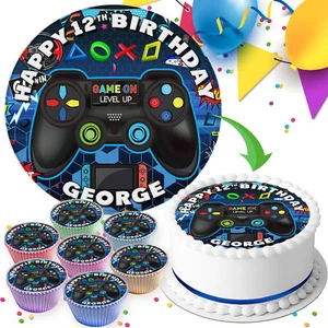 GAMING PARTY BIRTHDAY PERSONALISED EDIBLE 7.5 INCH CAKE TOPPER CAKE TOPPERS SV59 - Picture 1 of 8
