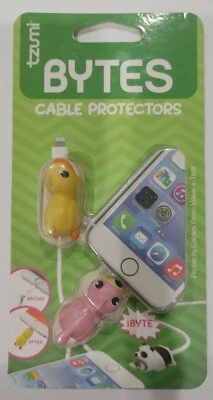Tzumi 2 Cord Bytes Phone Cable Protectors Pink Bird & Yellow Duck New Free Ship - Image 1 of 2