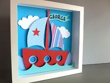 Personalised Baby Boy Girl Kids Children's Gift Picture Frame Handmade Boat Ship