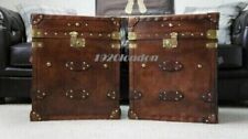 Pair Of Finest English Leather Antique Inspired Side Table Trunks Amazing Item
