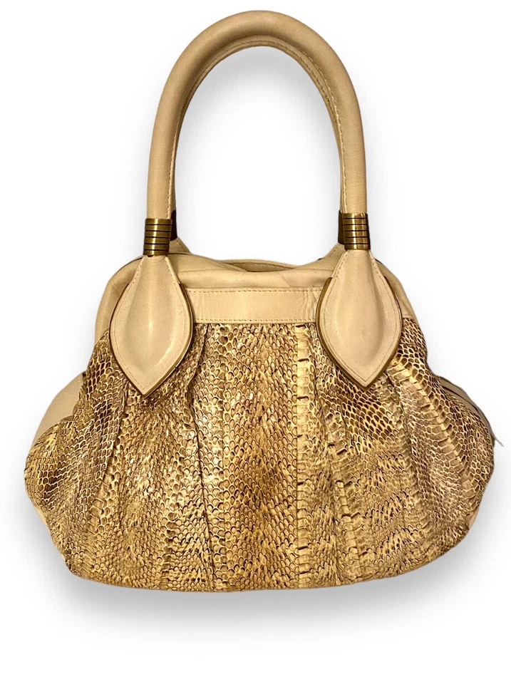 Bolso de hombro grande de cuero de serpiente genuino Augousti Cream VTG de Y2K R&Y EUC Foto 1 de 4