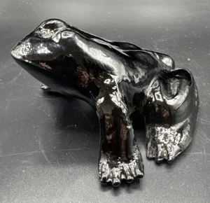 VTG Mosser Art Glass Frog Figurine Paperweight Black Amethyst 2”X5” Life Sz Pond - Picture 1 of 6