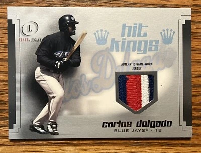 Tarjeta Fleer Carlos Delgado 2004 #HK-CD. Camiseta deportiva usada en juegos de 3 colores SP/99. Blue Jay Foto 1 de 3