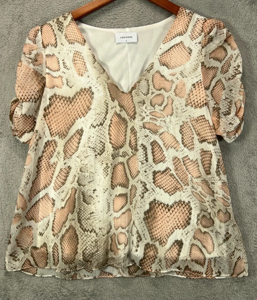ADRIENNE Prendas para el torso Para Mujer Pequeñas Camisa Estampado Serpiente Blusa Manga Abullonada Cuello en V Foto 1 de 4