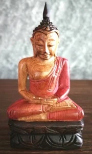 THAILAND BUDDHA AMULET TEAK WOOD CARVED THAILAND BUDDHA STATUE 4" HANDCRAFT - Picture 1 of 12