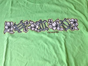 Vintage Hawaii Surf Schildkröte Shirt Gr. Large 90er Blumen Tribal neongrün Rundhalsausschnitt Y2K - Bild 1 von 7