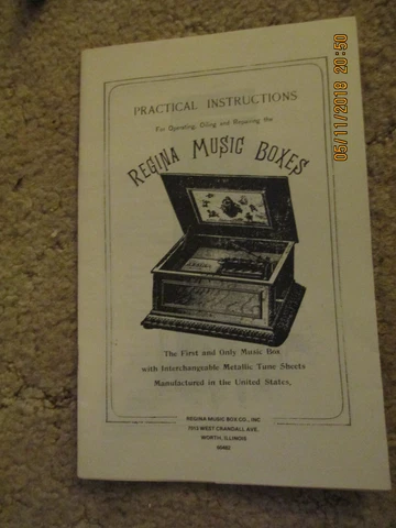Regina Music Boxes Practical Instructions Operating, Oiling + Repairing Repro Cover