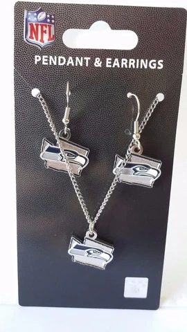 Seattle Seahawks Football NFL State Design Pendant Charm & Earrings Set Cover