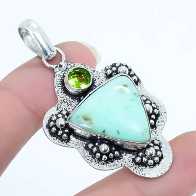 Australischer Chrysopras, Peridot Handgemacht Silber Schmuck Anhänger 2.0 " - Bild 1 von 3